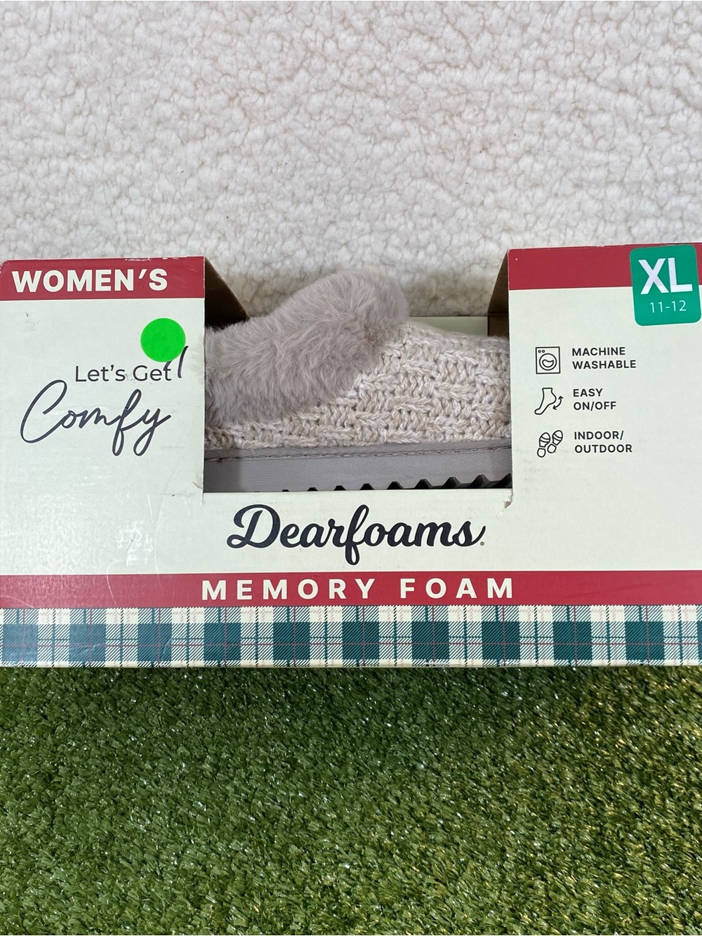 Dearfoams “Knit Clog” Women Size 11-12 XL Indoor/Outdoor Slipper Oatmeal Heather